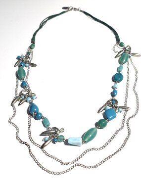 Caracol green, teal, silver-tone necklace